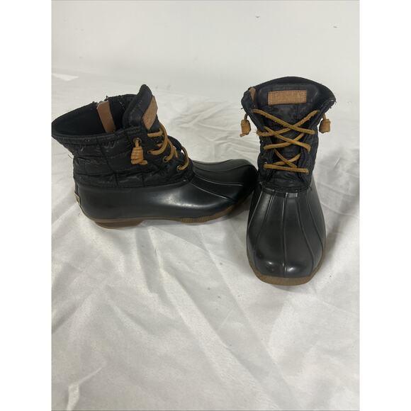 Sperry Black Saltwater Quilted Duck Ankle Boots Womens 8.5 M STS80755 Waterproof - Picture 4 of 11